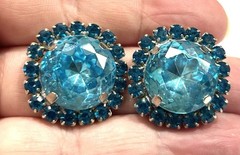 Stunning Brooch Pin Clip Earring Set Grieve Aqua Blue Rhinestones True Beauty