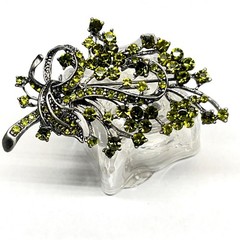 VTG Floral Spray Bow Pin Brooch Sparkling AB Peridot Green Crystal Rhinestones