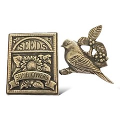Birds and Blooms Pewter Brooch Set of 2 Sunflower Seed Packet Bird Pin 2002 2003
