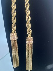 Vintage Gold Rope Tassel Lariat Necklace Crystal Accents Heidi Daus Style 24″