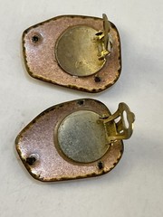 Vin. MCM Italian Enamel on Copper Brooch & Clip Earrings Set Yellow Floral Italy