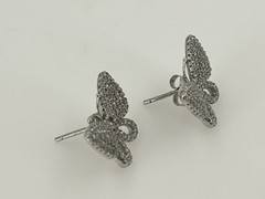 Vintage Butterfly Sparkle Rhinestone Silver Tone Stud Earrings