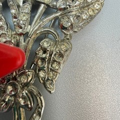 Large Vintage Pot Metal Brooch Silver Tone Rhinestone Floral 30s 40s Era READ