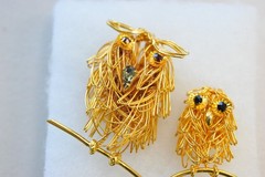 Owl Brooch LOT scatter bird birds pin rhinestone gold tone wire XL13