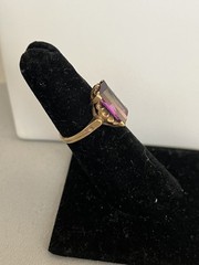 Vintage Antique Art Deco 10Kt Yellow Gold Synthetic Purple Sapphire Ring 5.25sz