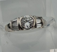 Vintage Sterling Silver Ring Round and Tapered Baguette CZ Stones Size 8.25