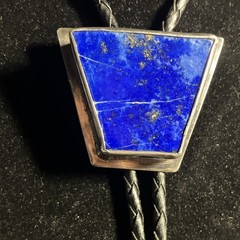 Signed Vintage Sterling 925 Lapis Lazuli Bolo Tie Black Braided w SS tips 50 gra