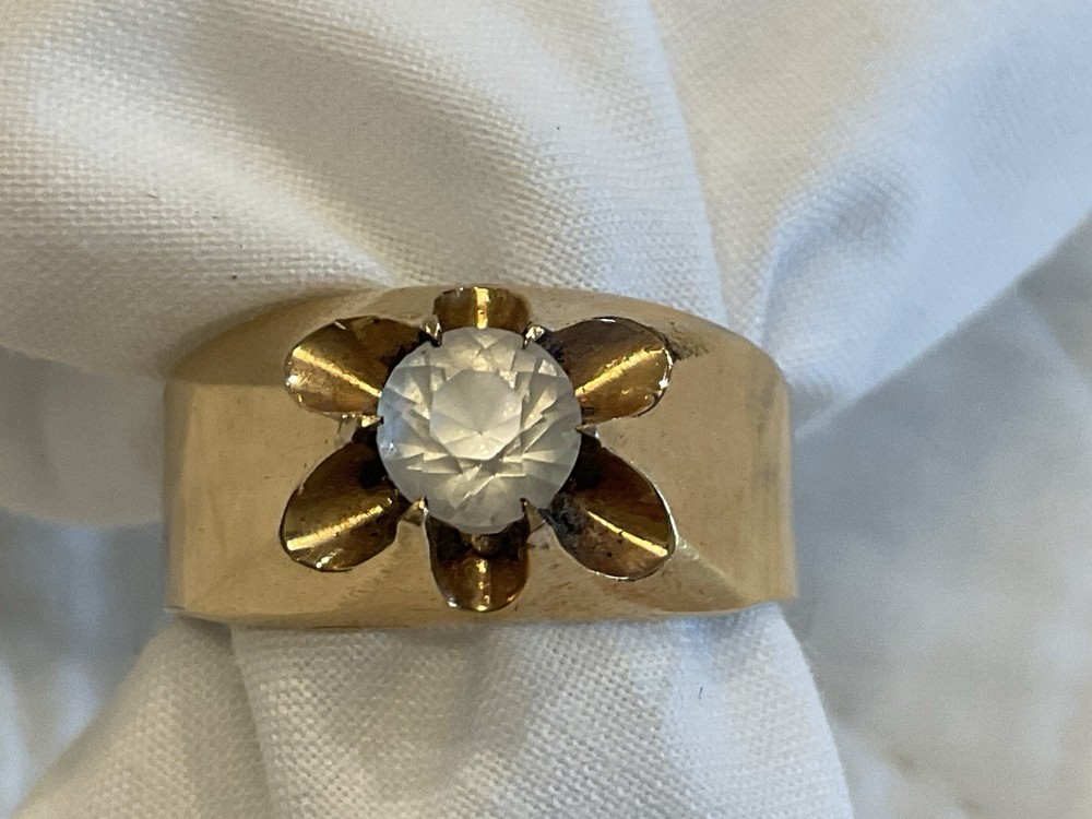 Vtg 1930’s Men’s Ring Sz 9 3/4 5.2mm Stone 1/20 14 K Gold Shell Band *READ*