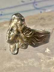 Lady face ring art deco nouveau Italy pinky turquoise size 3 silver signed 800