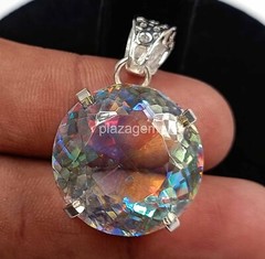 Pretty Round 90 TCW Mystic Topaz 925 Sterling Silver Gemstone Pendant 4SUG