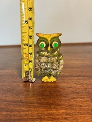 Vintage Mid Century Lucite Owl Brooch Pin 1970’s Big Green Eyes Retro New Clasp