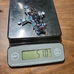 Vintage Silver/Black Tone & Blue Rhinestone Cross Pendant Chain Necklace 17″ 51g