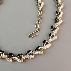 Vintage Swarovski Necklace Black Enamel Clear Crystals Gold Tone 17″