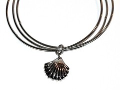 Silver Tone Bangle Bracelet 3 Bracelets Shell Charm Nautical Themed Jewelry J503