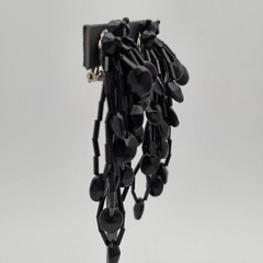 Vtg Black Bead Cha Cha Dangle Clip On Shoulder Duster Earrings Statement 3.25″