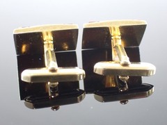 Vintage Gold Tone Red Stone Rectangular Cufflinks Mid Century Style