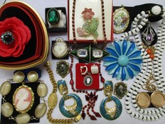 Vtg/Now/Deco/Jewelry Lot Locket Cameo 925 Box CROWN TRIFARI SWISS MONET+s/Signed