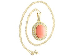 Vintage 9.27 Ct Coral and 0.80 Ct Diamond 18k Yellow Gold Pendant Circa 1960