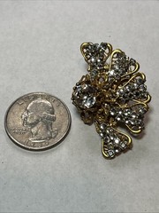 Vintage Miriam Haskell Jeweled Fan 1 3/4”Rhinestone Gold Tone Clip On Earrings