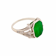 Antique Edwardian Platinum Diamond and Jade Jadeite Ring