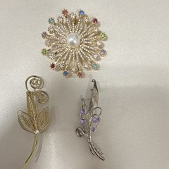 3-Piece Mixed Lot Women’s Brooch Pin Set Multicolor Metal Rhinestone