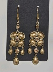 Topaz Faux Pearl Cabochon & Rhinestone Dangle Drop Earrings Vintage 2.5 Inches