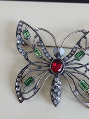 Butterfly Brooch STERLING 925 W/garnet & Opals & Peridot PIN Signed MMA Vtg Read