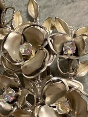 Vintage CORO Gold Tone Clear AB Glass Rhinestone Flower Leaf Brooch Pin