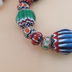 Antique Venetian MultiColor Mix Chevron Glass Beads Strands Necklace