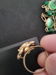 Vntg Bezel Set Green Lucite Necklace & Uncas Mfg Co Adjustable Green Stone Ring