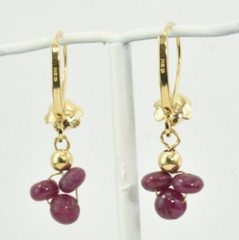 Vintage 14k Gold Earrings Japan Cultured Pearl Natural Ruby Dangles Lever Back