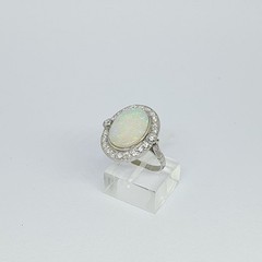 Vintage Platinum Rosette Ring With Opal and Diamonds – 950
