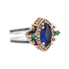 Turkish Reversible Marquise Cut Emerald Sapphire 925 Sterling Silver Ring