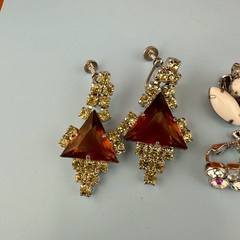 Vintage Rhinestone Earrings Lot Art Deco Style Dangle Climber Some Signed