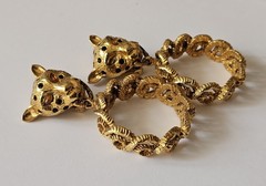 Vintage GRAZIANO signed gold tone Leopard Head Designer Runway Earrings Chunky