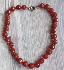 Vintage Kalifano Faceted Carnelian 16mm Bead Necklace Hand knotted 118 G