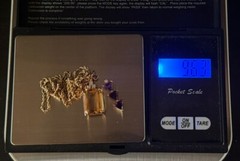 2 Ps Pedant 14K Yellow Gold Emerald Cut Citrine/Amethyst Chain Necklace 9.6 gr