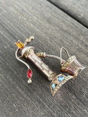Anthony Aquilino Sterling Rhinestone Water Pump with Bucket 1947 Pin Brooch RARE