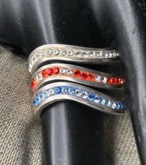 Vintage Sterling Silver Ring stackable Rhinestone Red White Blue USA July Sz 7