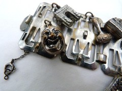 VINTAGE 1930’s MAN ON THE MOON EGYPTIAN REVIVAL ELEPHANT BUDDHA CHARMS BRACELET