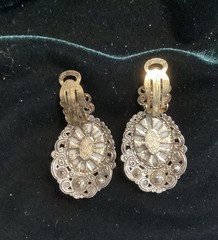Vintage Porcelain Filigree Courting Couple Art Brooch and Earrings Set
