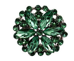 Gorgeous Green Floral Brooch Silver Tone Foil Back Navette Shaped Stones 1.5″
