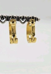 Crown Trifari Hoop Earrings Green inlay Gold tone cut out design Vintage .75 in