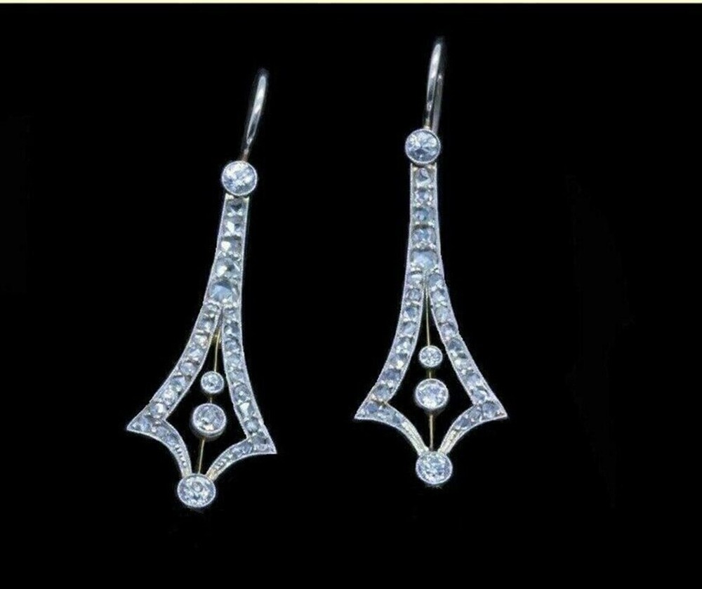 Art Deco Round Cut Lab Created Diamond Dangle Wedding 14K Gold Finish Earrings