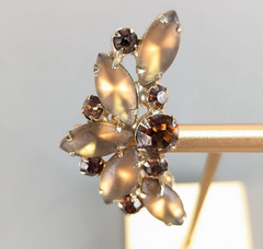 Verified Juliana D&E Frosted Amber Topaz Rhinestone Feather Brooch Earrings Set