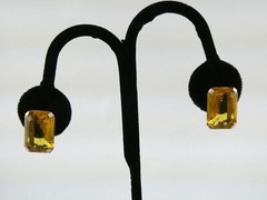 Vintage Sterling Silver Gold Yellow Faceted Glass Screw Back Earrings 7.1g .75In