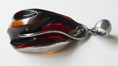 MODERN LARGE Baltic Amber Abstract Sculpted Sterling Silver Pendant Staement