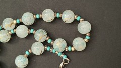 VTG Turquoise & Hand painted Glass Beads / 18″ Necklace, 1900s Venetian Murano