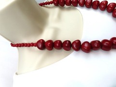 Red Irregular Shaped Beads Necklace 23″ – 26 1/2″ Long Statement Vintage
