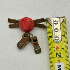 Vintage Wooden Ski Brooch Hand Painted Boots Alpine Winter Jewelry Vintage